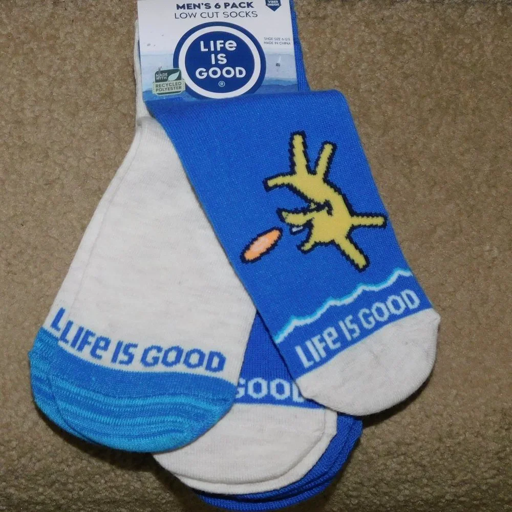 NWT 12 Prs LIFE IS GOOD Low Cut Summer Frisbee Dog Blue Socks